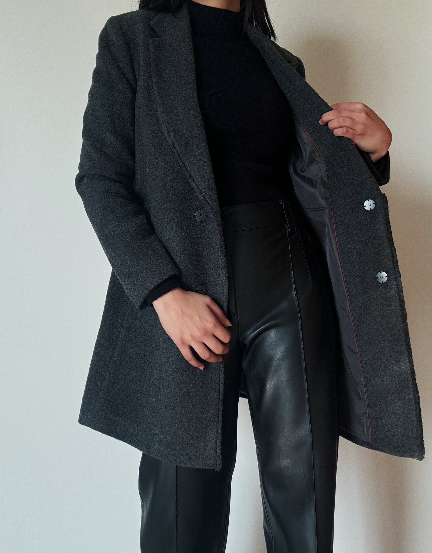 Dark Grey Midi Coat (70% Wool)