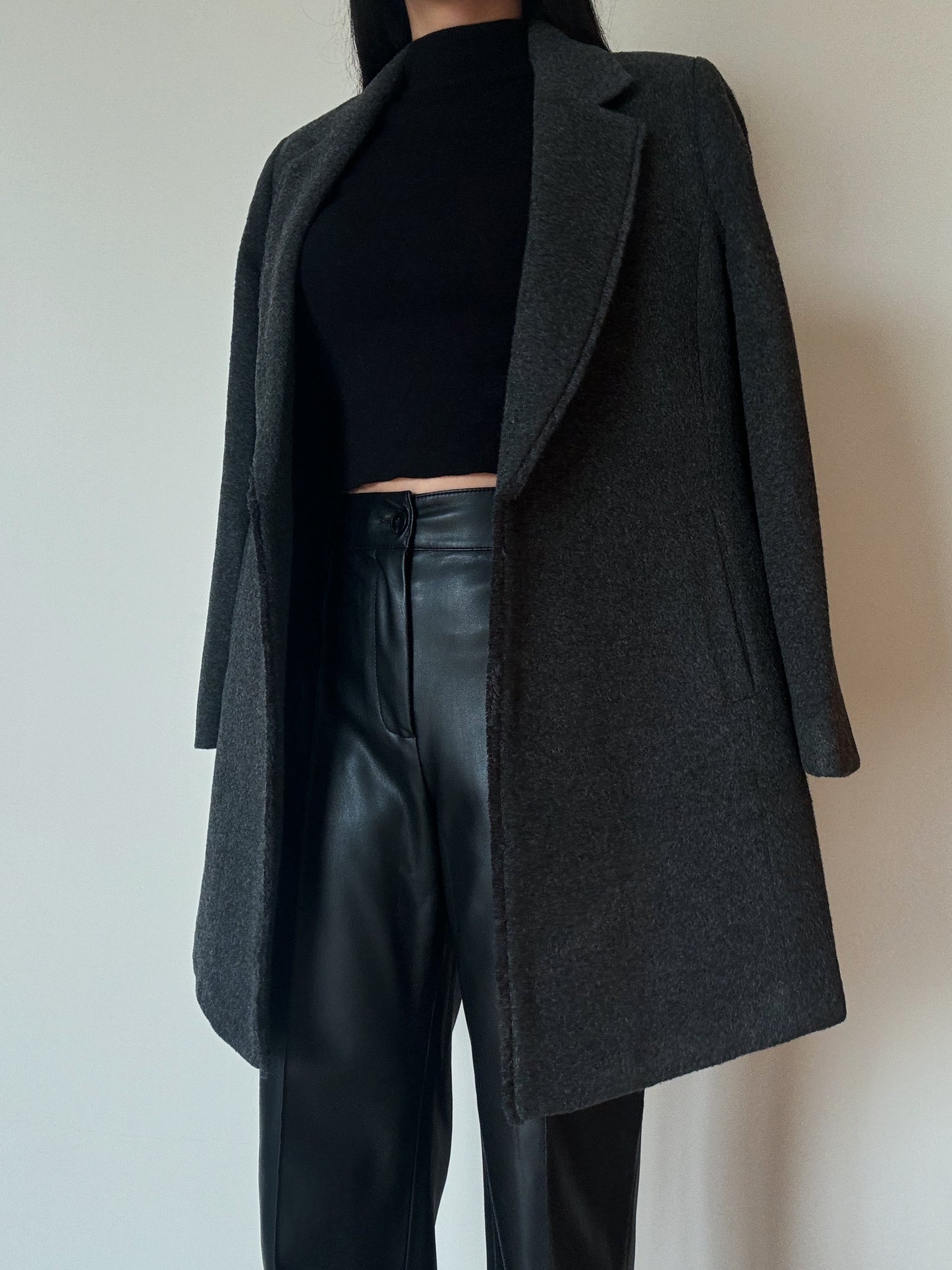 Dark Grey Midi Coat (70% Wool)