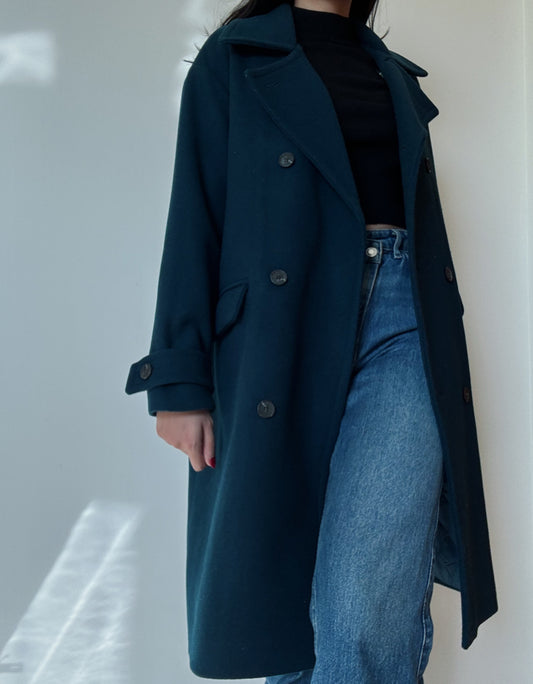 Teal Long Coat (50% Wool)