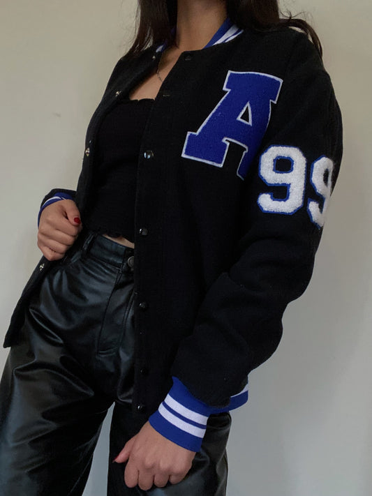 Wool Letterman Jacket (Black & Blue)