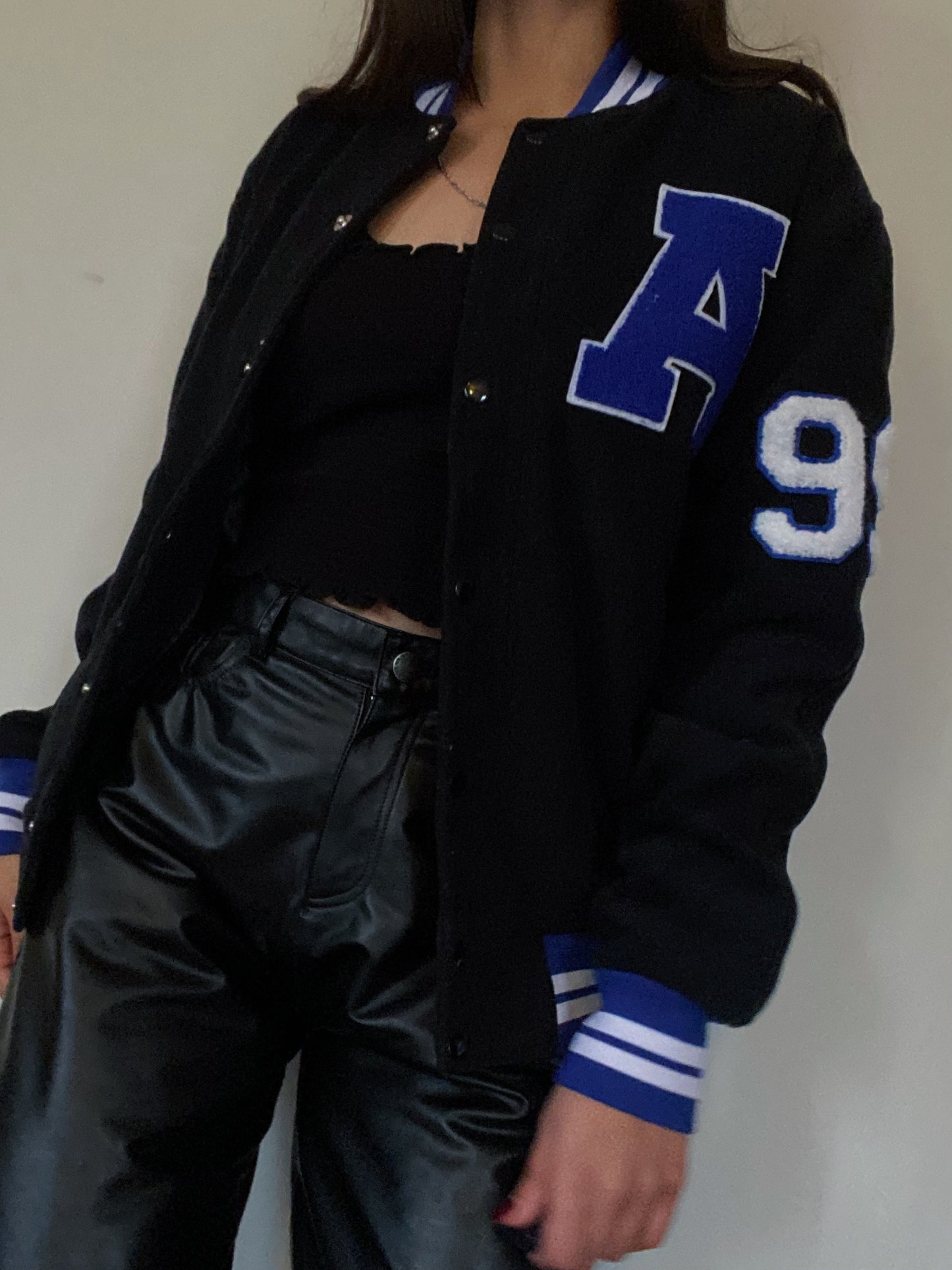 Wool Letterman Jacket (Black & Blue)