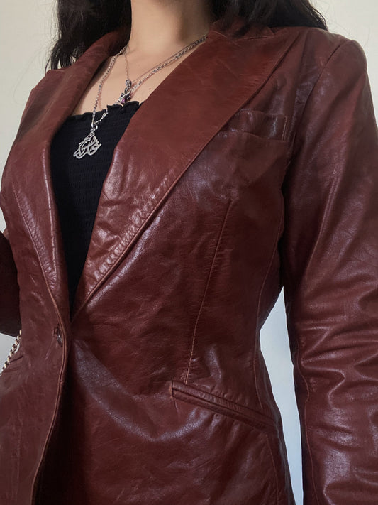 Brown Leather Blazer (Genuine Leather)