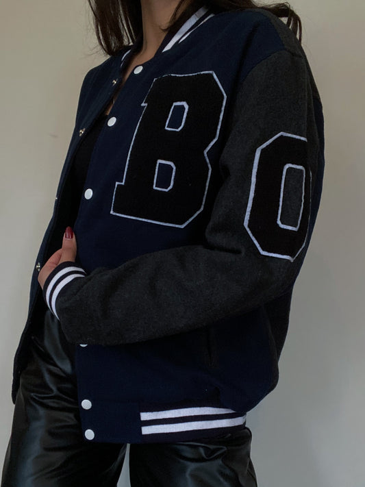 Wool Letterman Jacket (Navy & Charcoal)