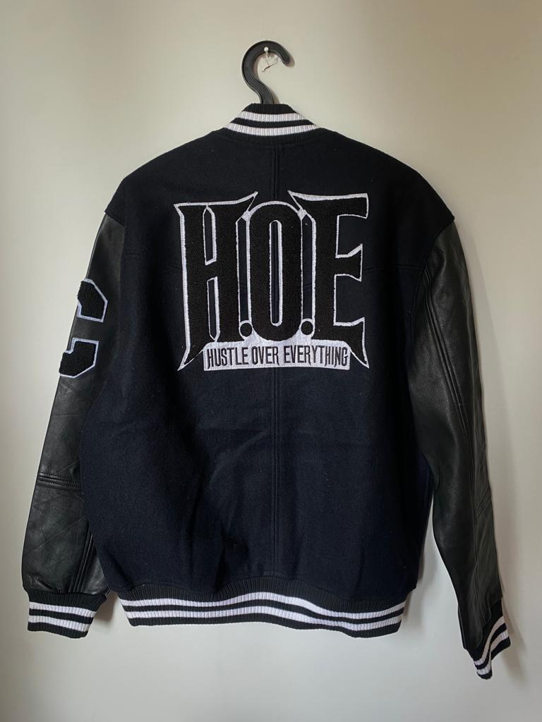 Wool & Leather Letterman Jacket (All Black)