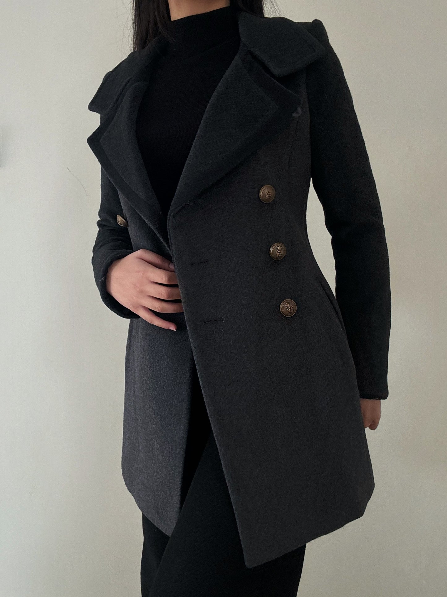 Grey Midi Coat (90% Wool)