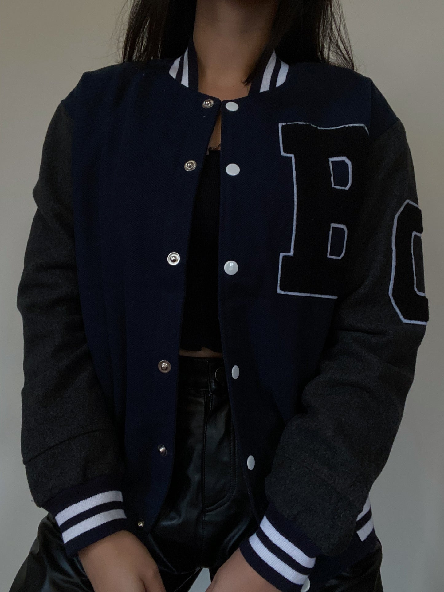 Wool Letterman Jacket (Navy & Charcoal)