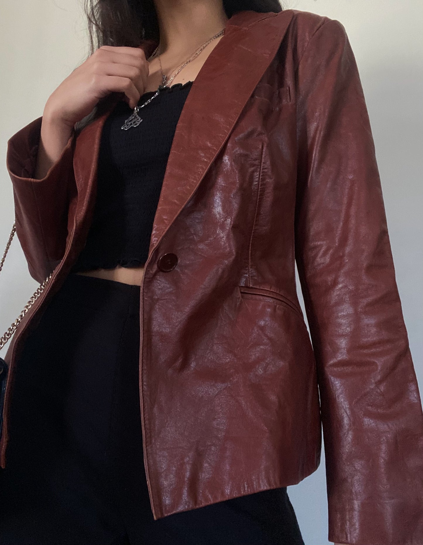 Brown Leather Blazer (Genuine Leather)