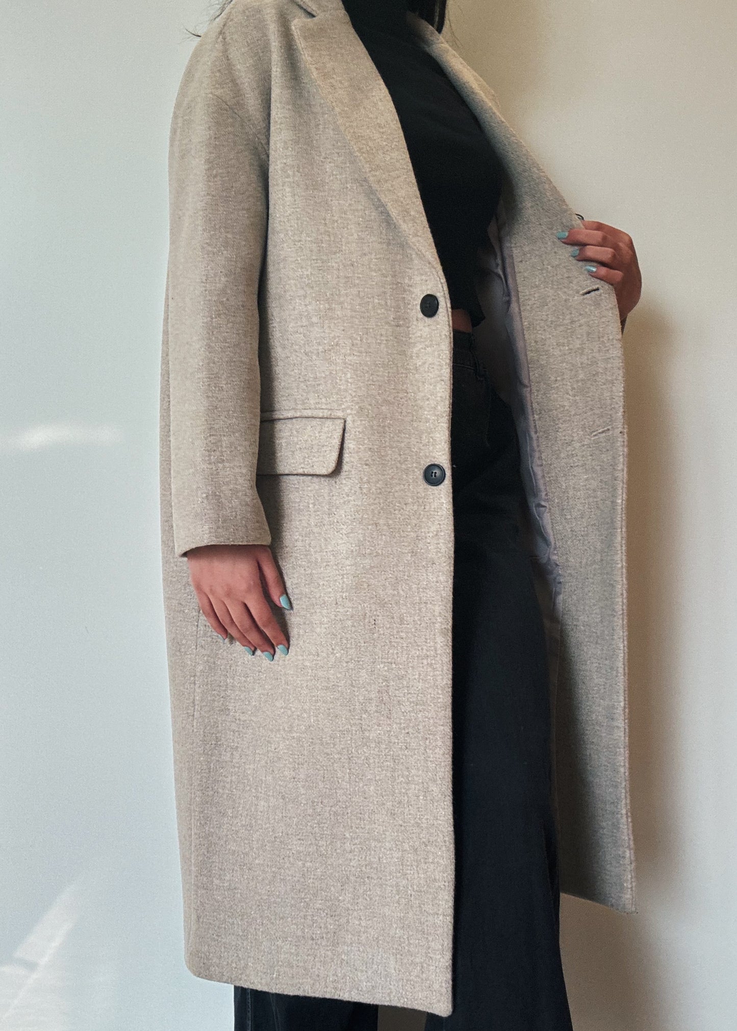 Classic Beige Long Coat (75% Wool)