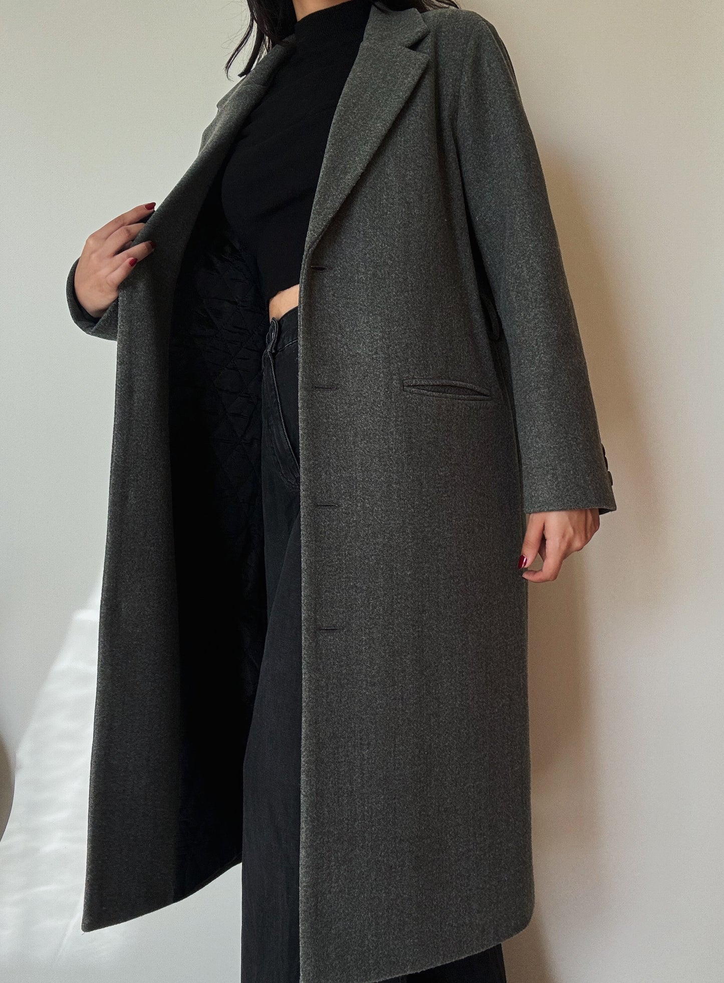 Long Grey Belted Coat (wool-blend)