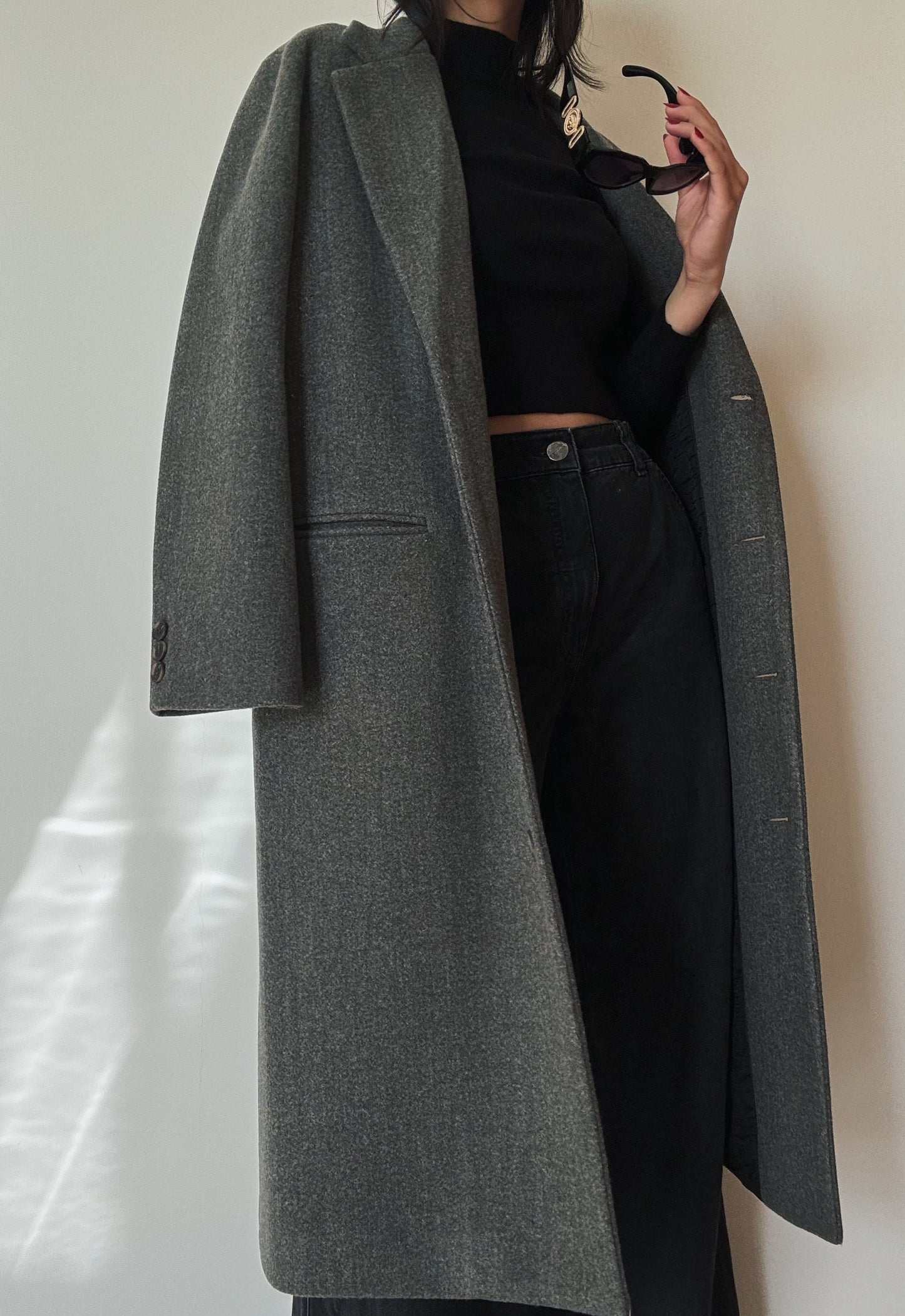 Long Grey Belted Coat (wool-blend)