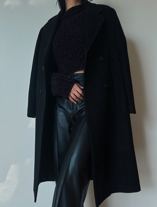 Black Double Breasted Coat (89% Wool)