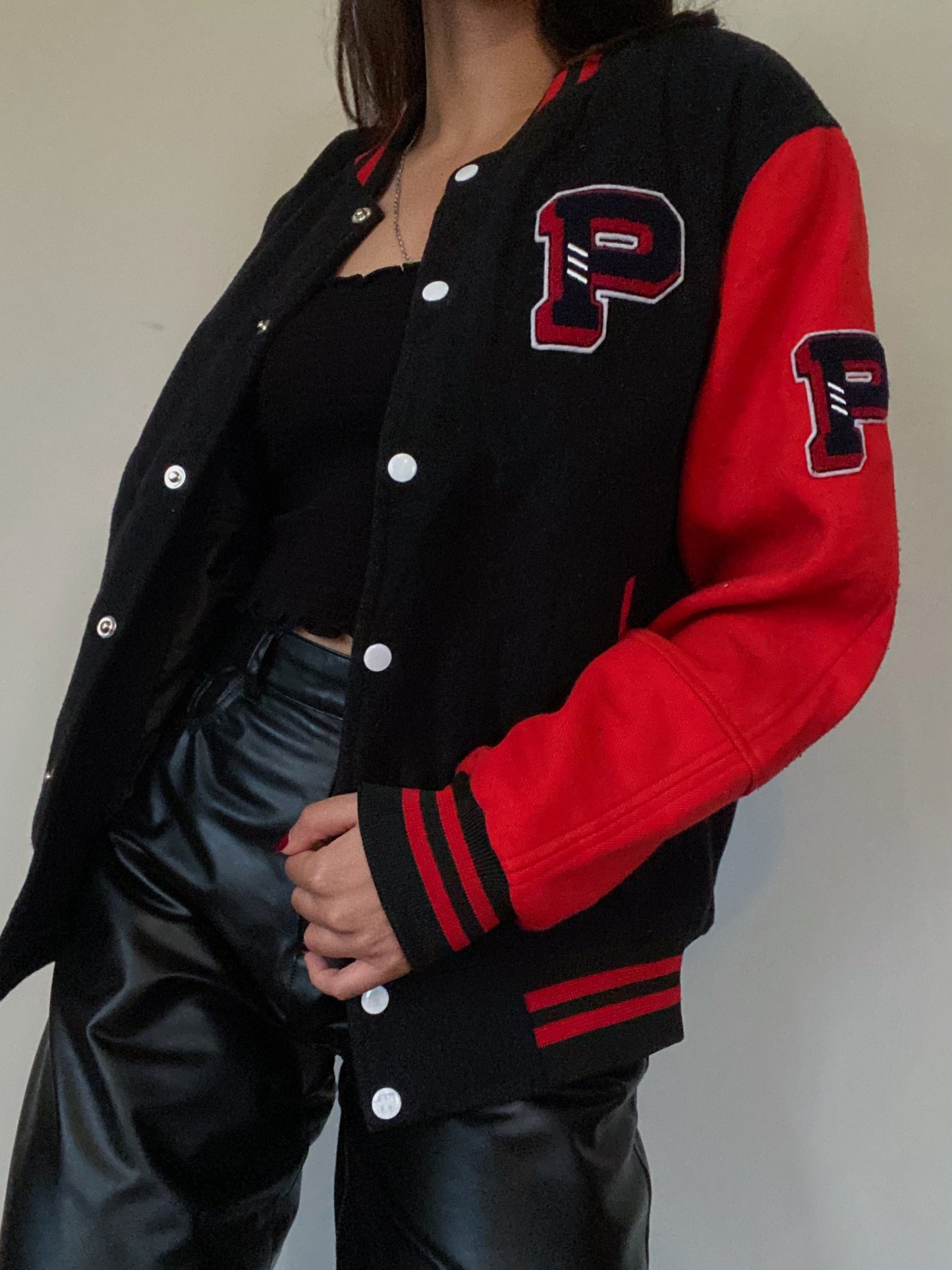 Wool Letterman Jacket (Black & Red)