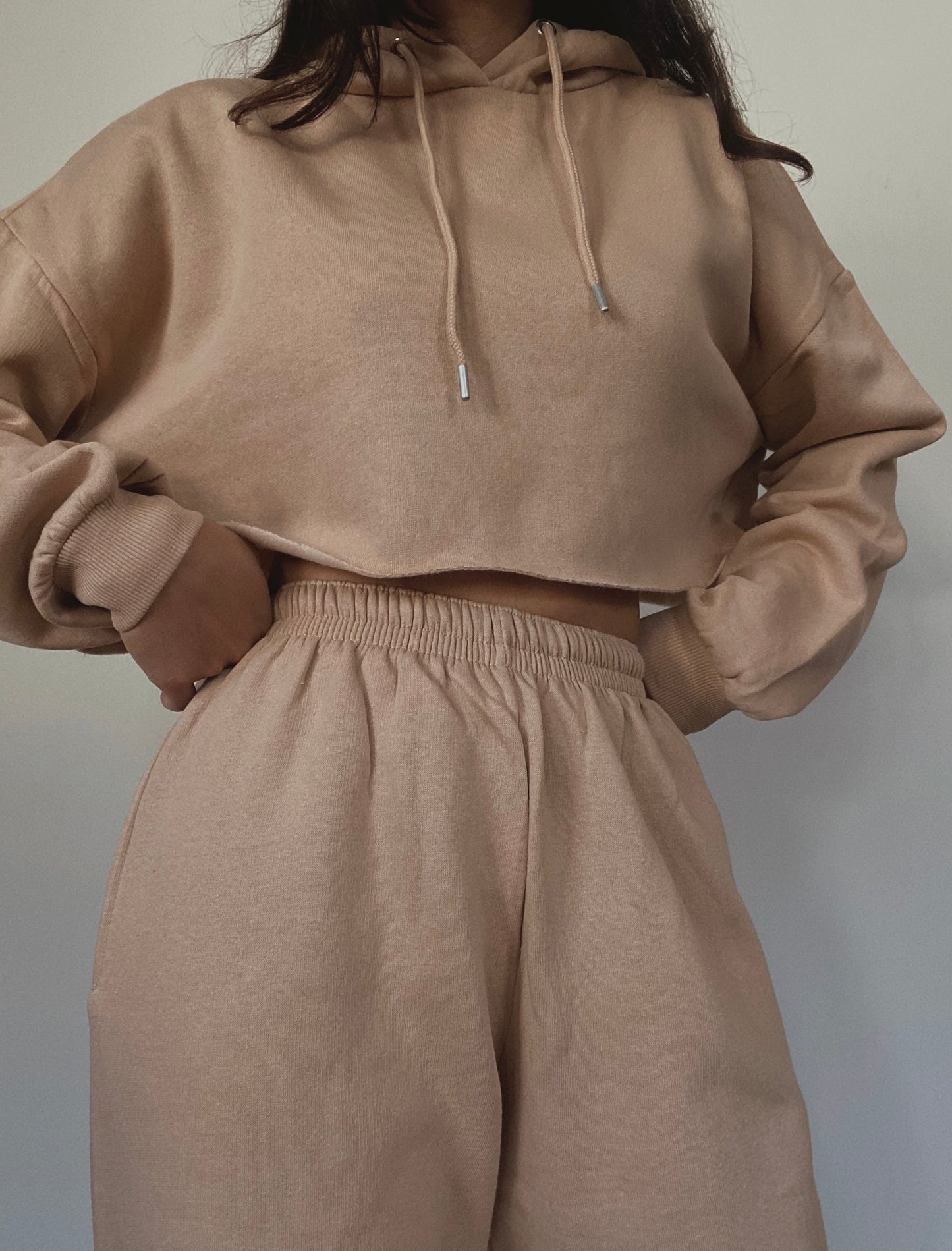 Cropped Hoodie & Sweatpants - Sand