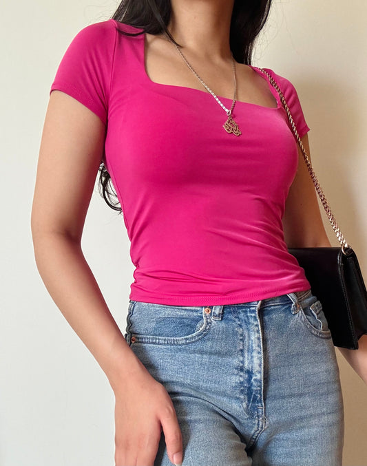 Pink Square Neck Top