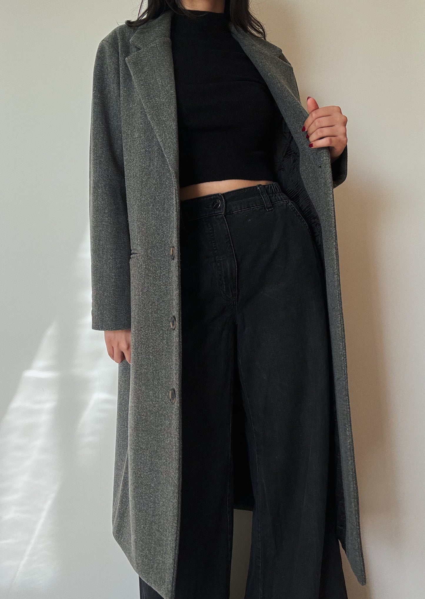 Long Grey Belted Coat (wool-blend)