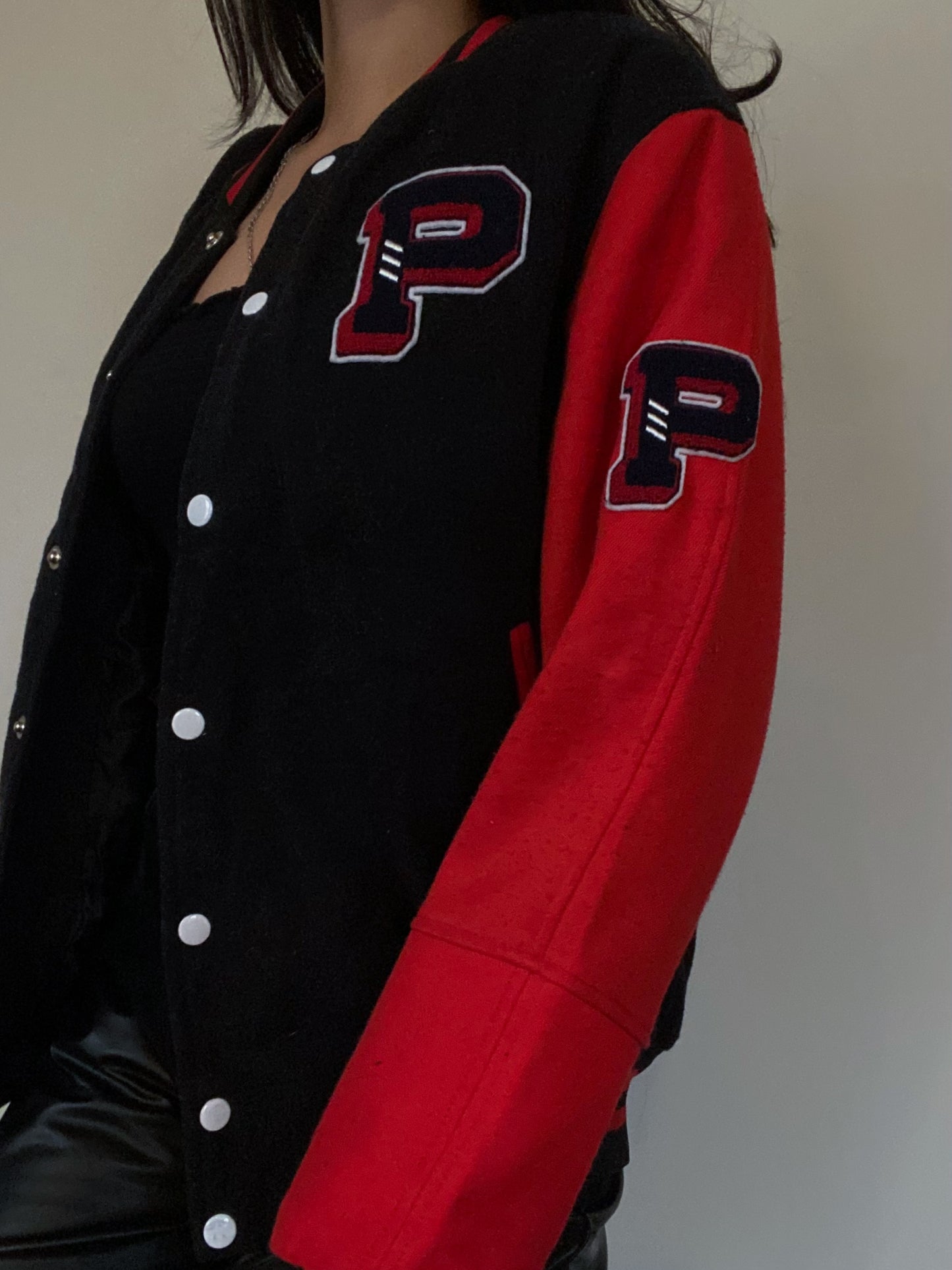 Wool Letterman Jacket (Black & Red)