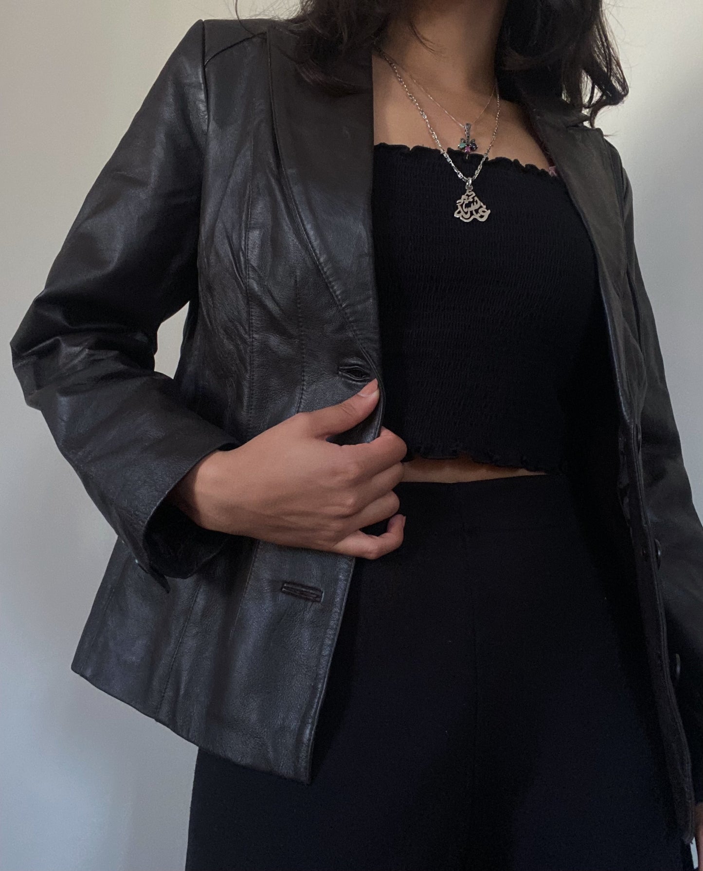 Dark Brown Leather Blazer (Genuine Leather)