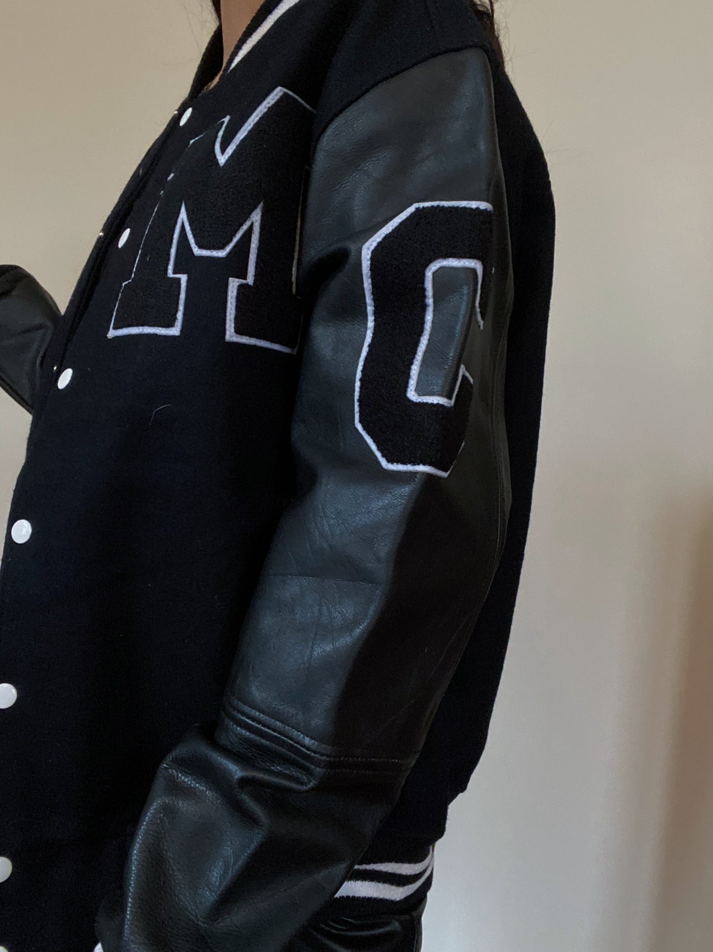 Wool & Leather Letterman Jacket (All Black)