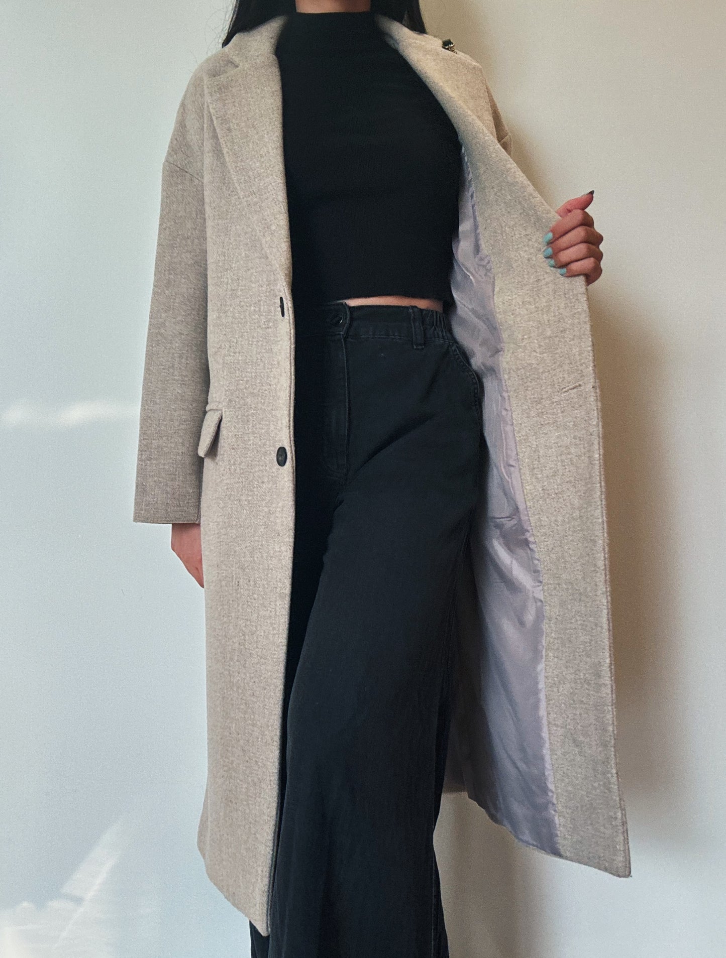 Classic Beige Long Coat (75% Wool)