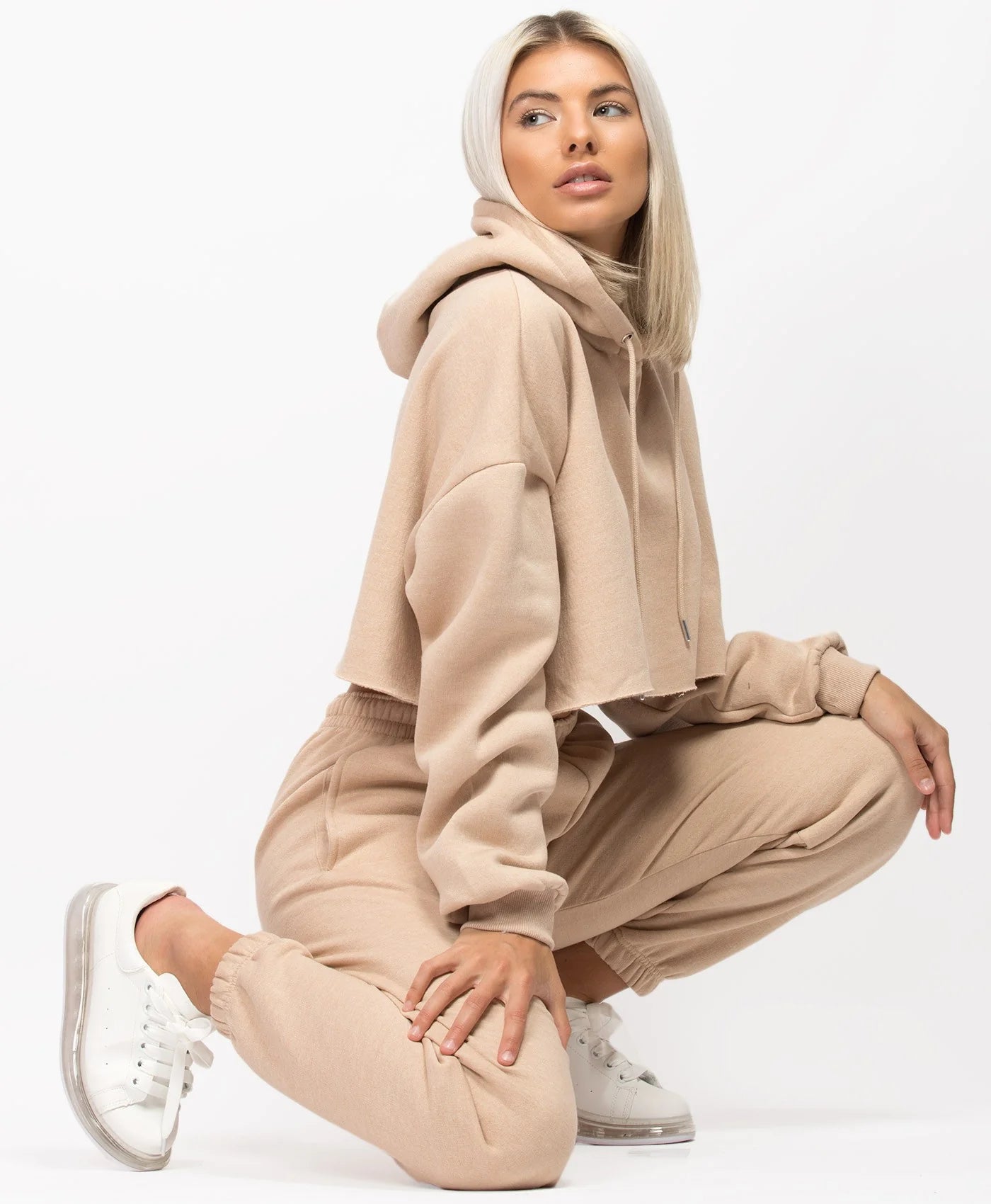 Cropped Hoodie & Sweatpants - Sand