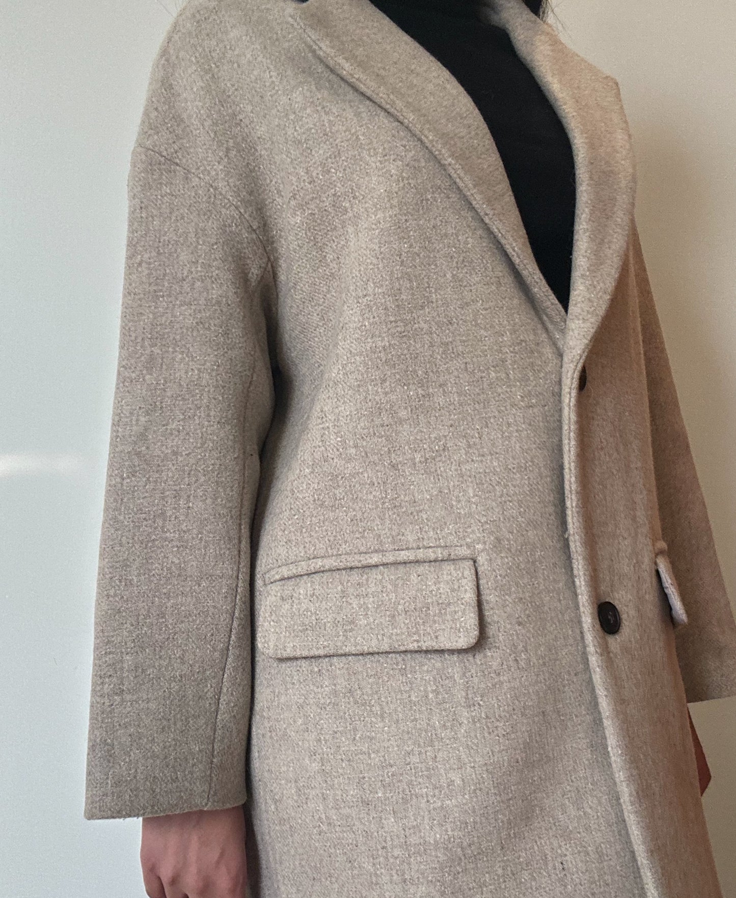 Classic Beige Long Coat (75% Wool)