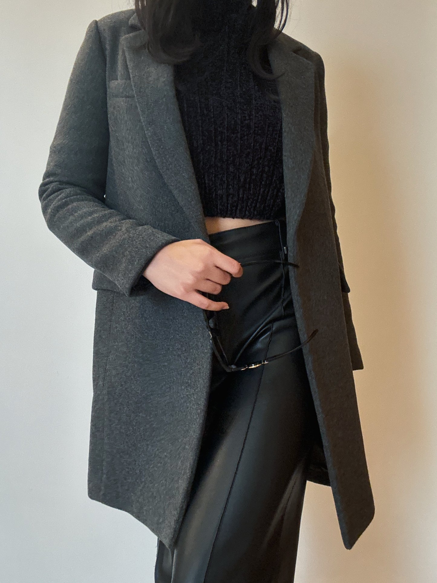 Dark Grey Mid Length Coat (67% Wool)