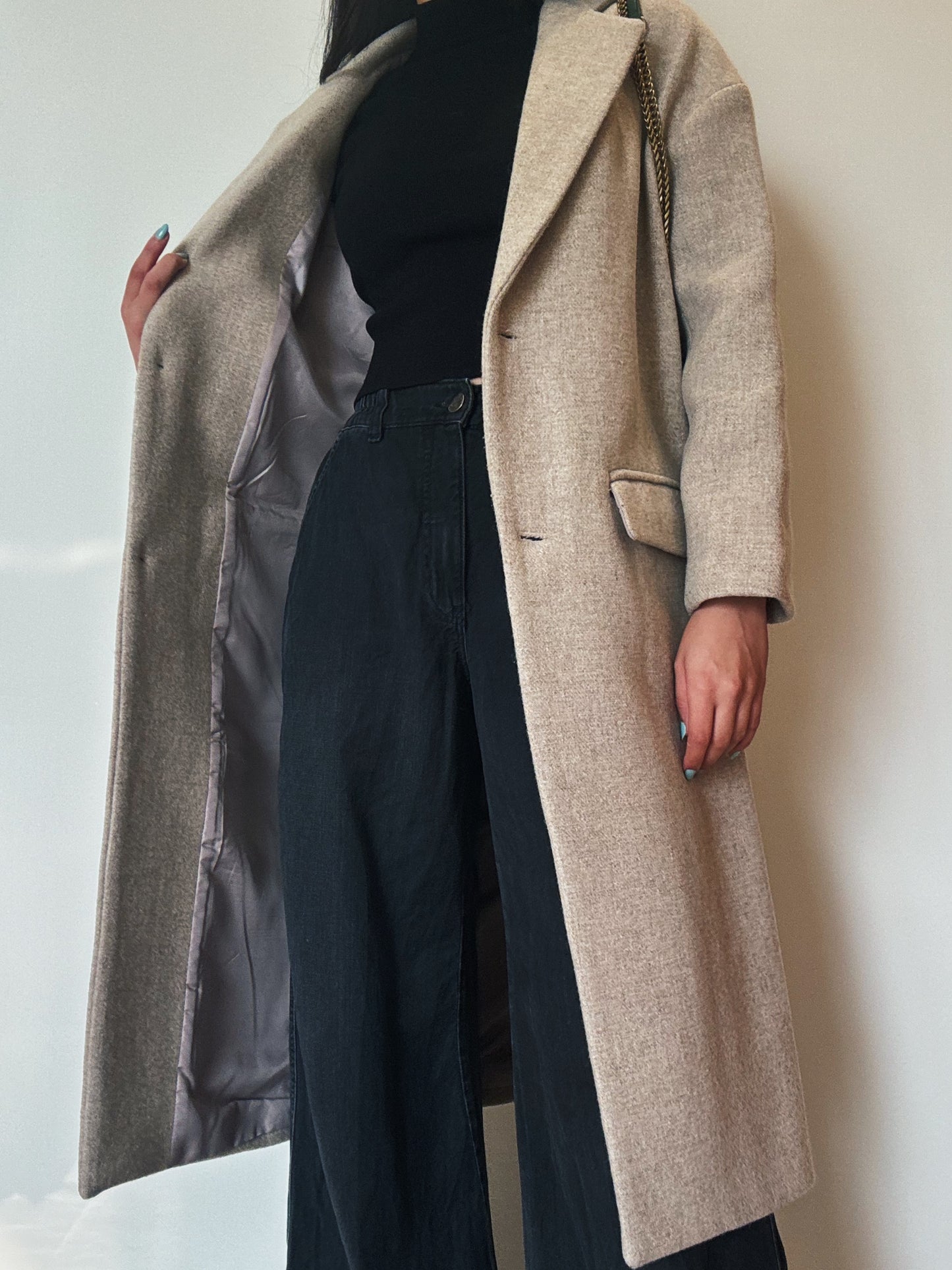 Classic Beige Long Coat (75% Wool)