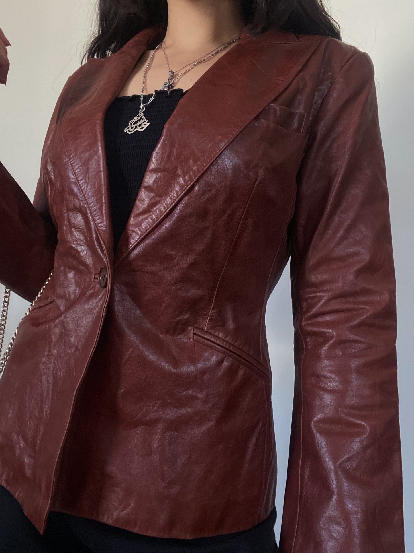 Brown Leather Blazer (Genuine Leather)