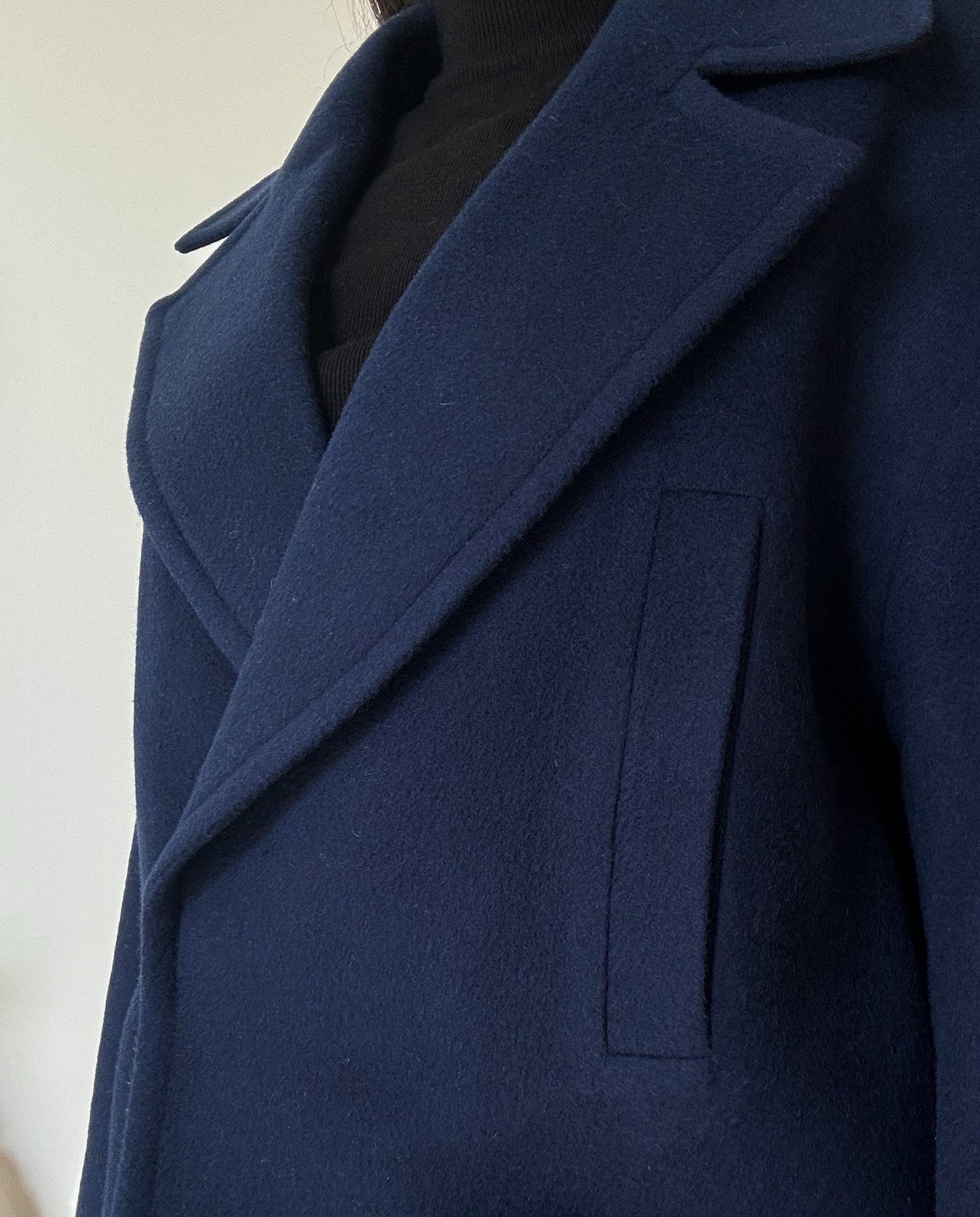 Navy Blue Long Coat (80% Wool)