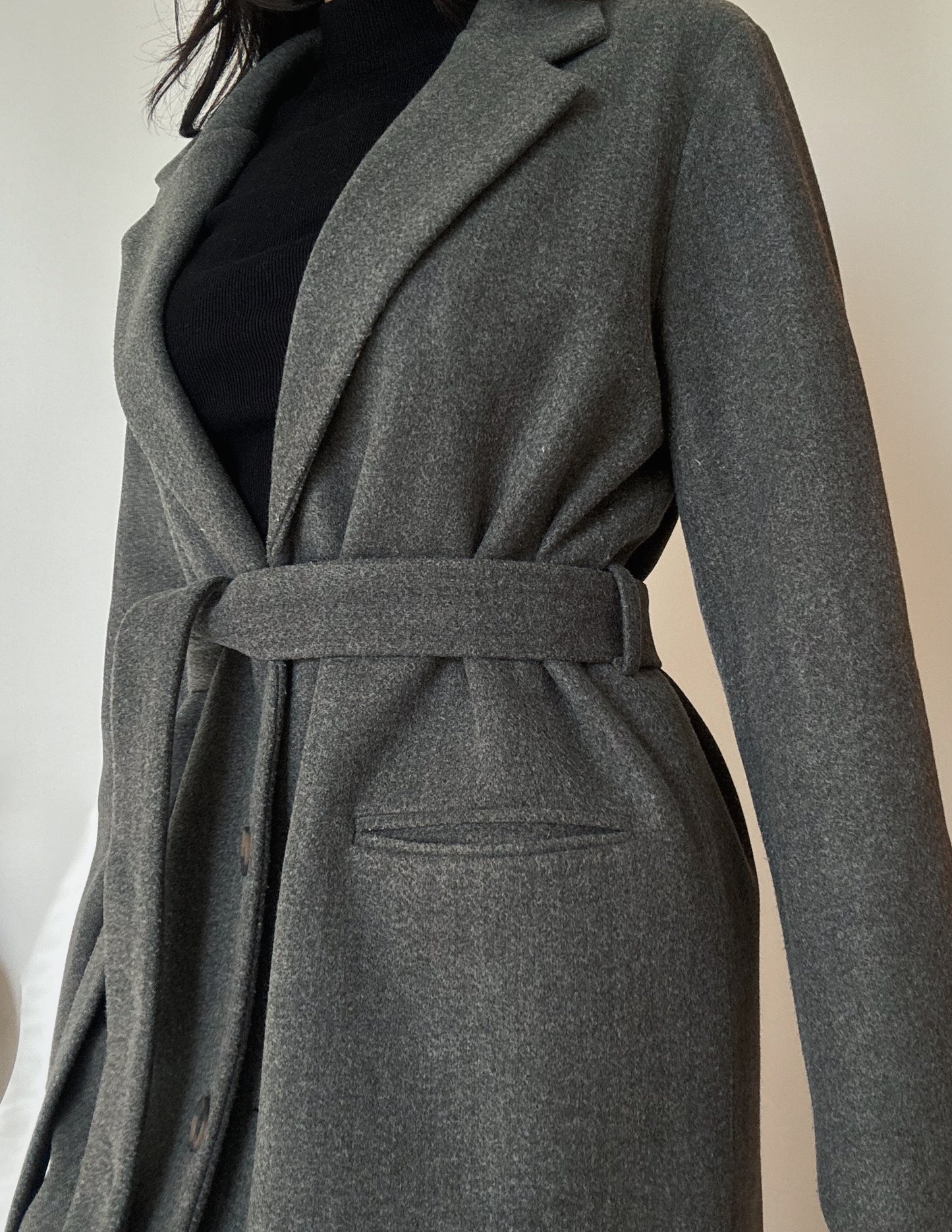 Long Grey Belted Coat (wool-blend)