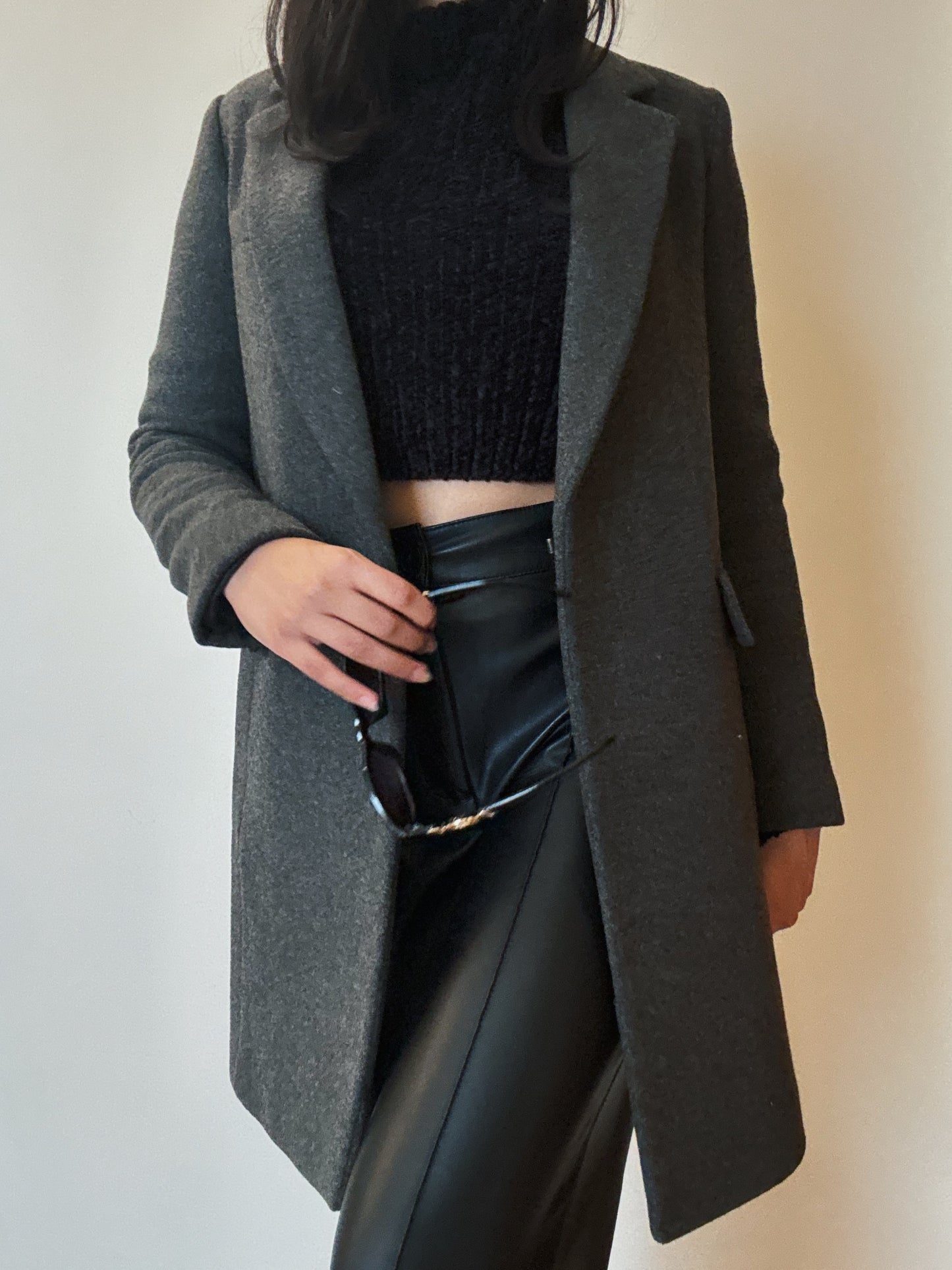 Dark Grey Mid Length Coat (67% Wool)