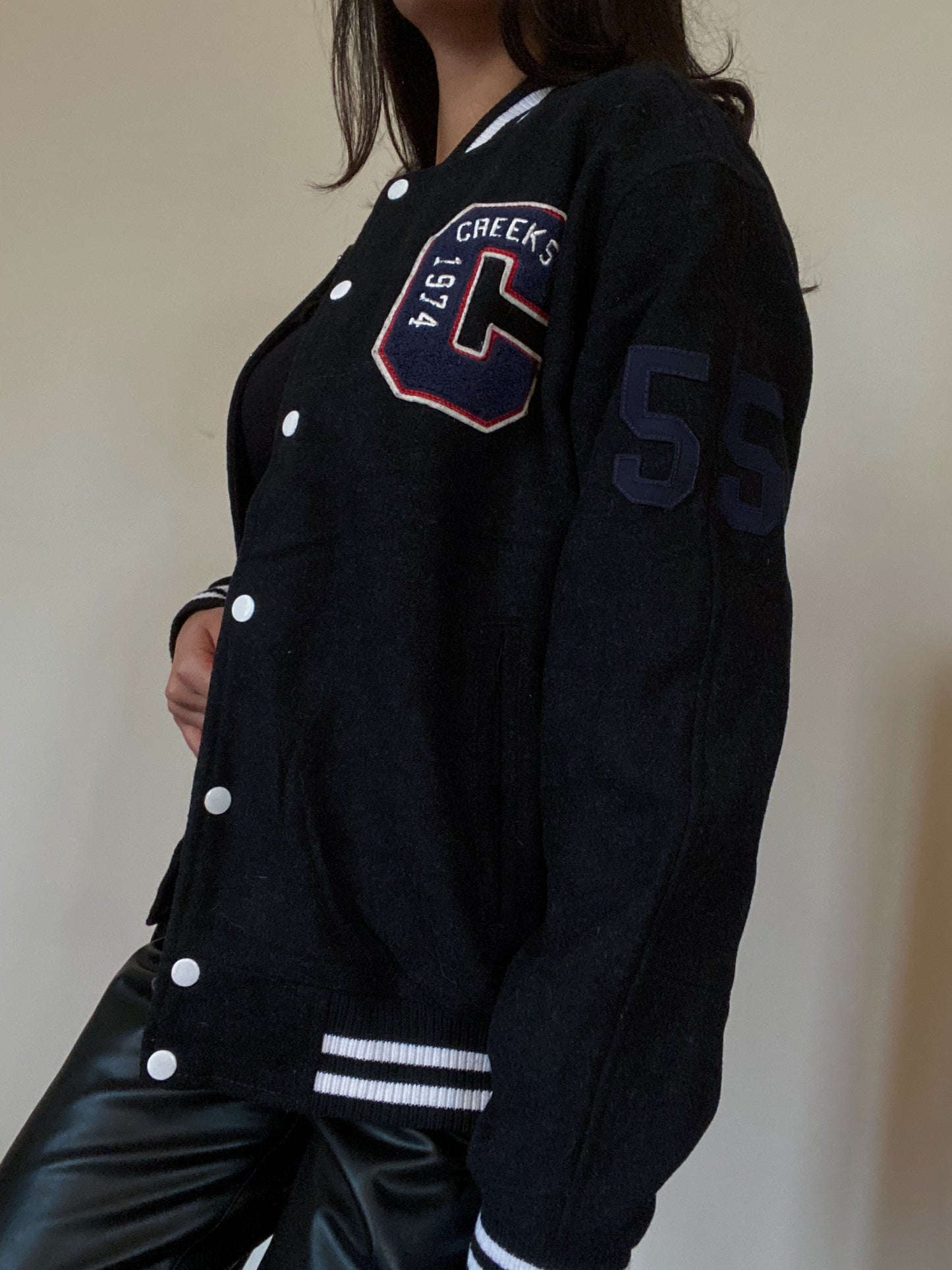 Wool Letterman Jacket (Charcoal)