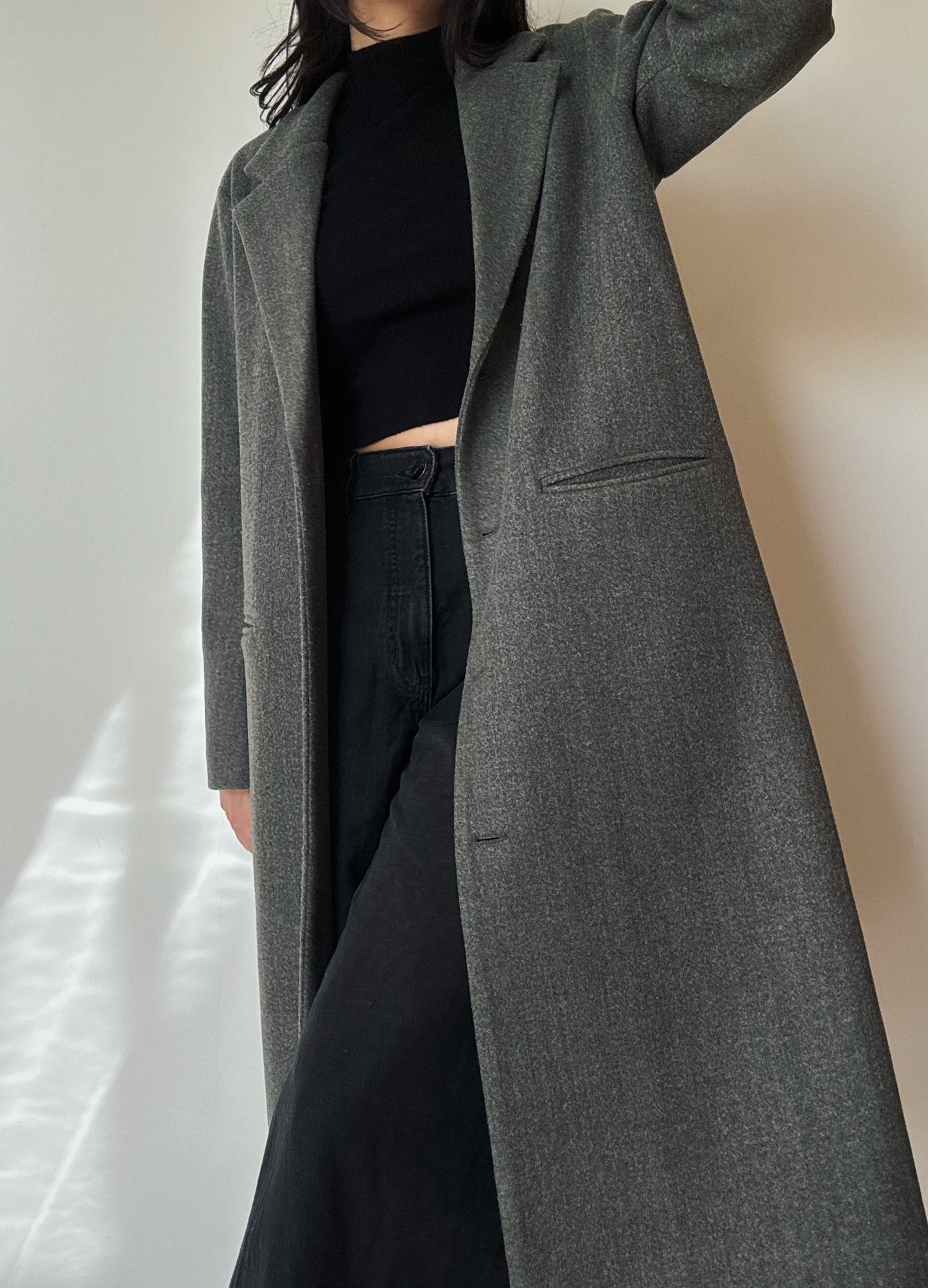 Long Grey Belted Coat (wool-blend)