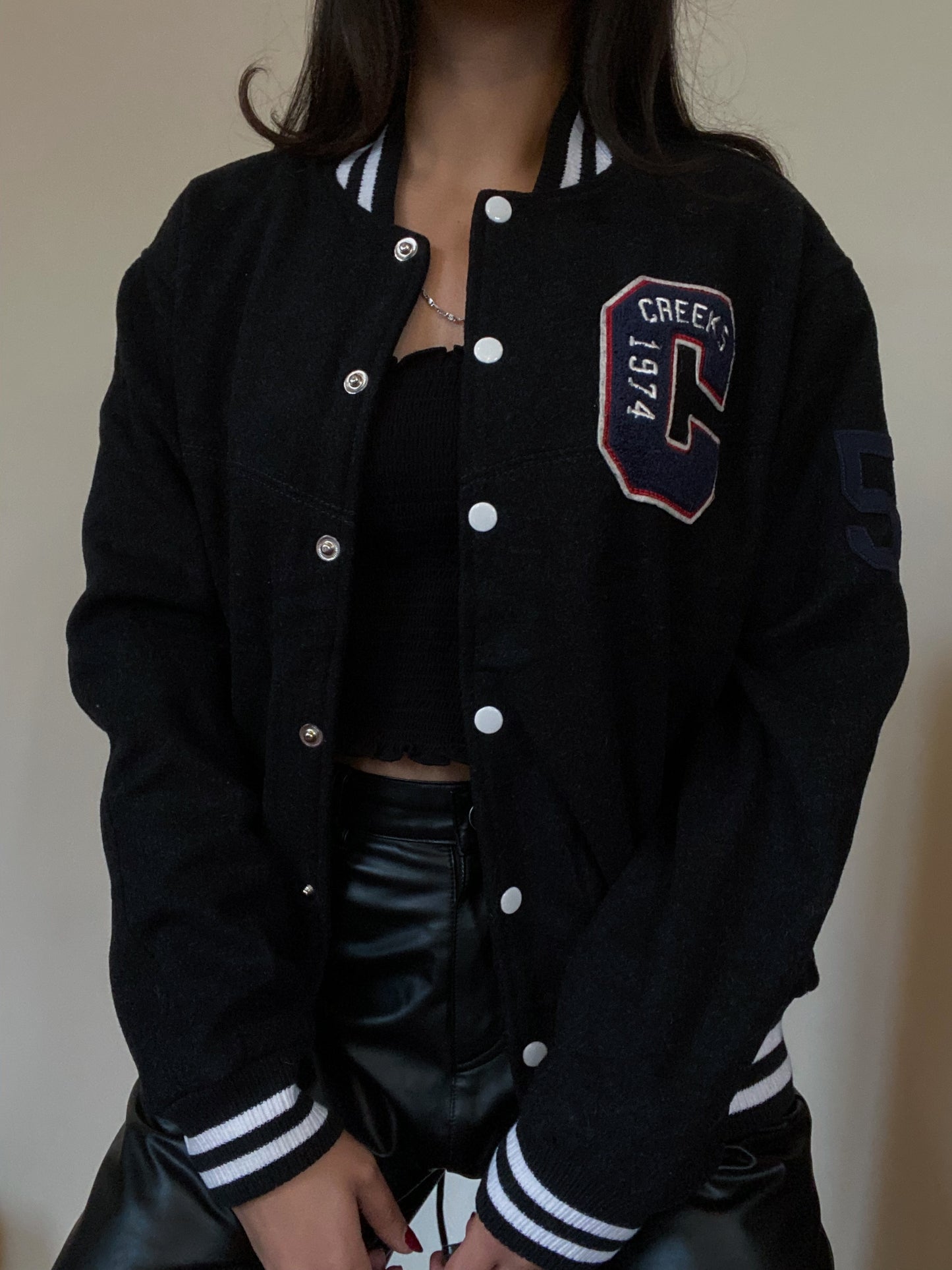 Wool Letterman Jacket (Charcoal)