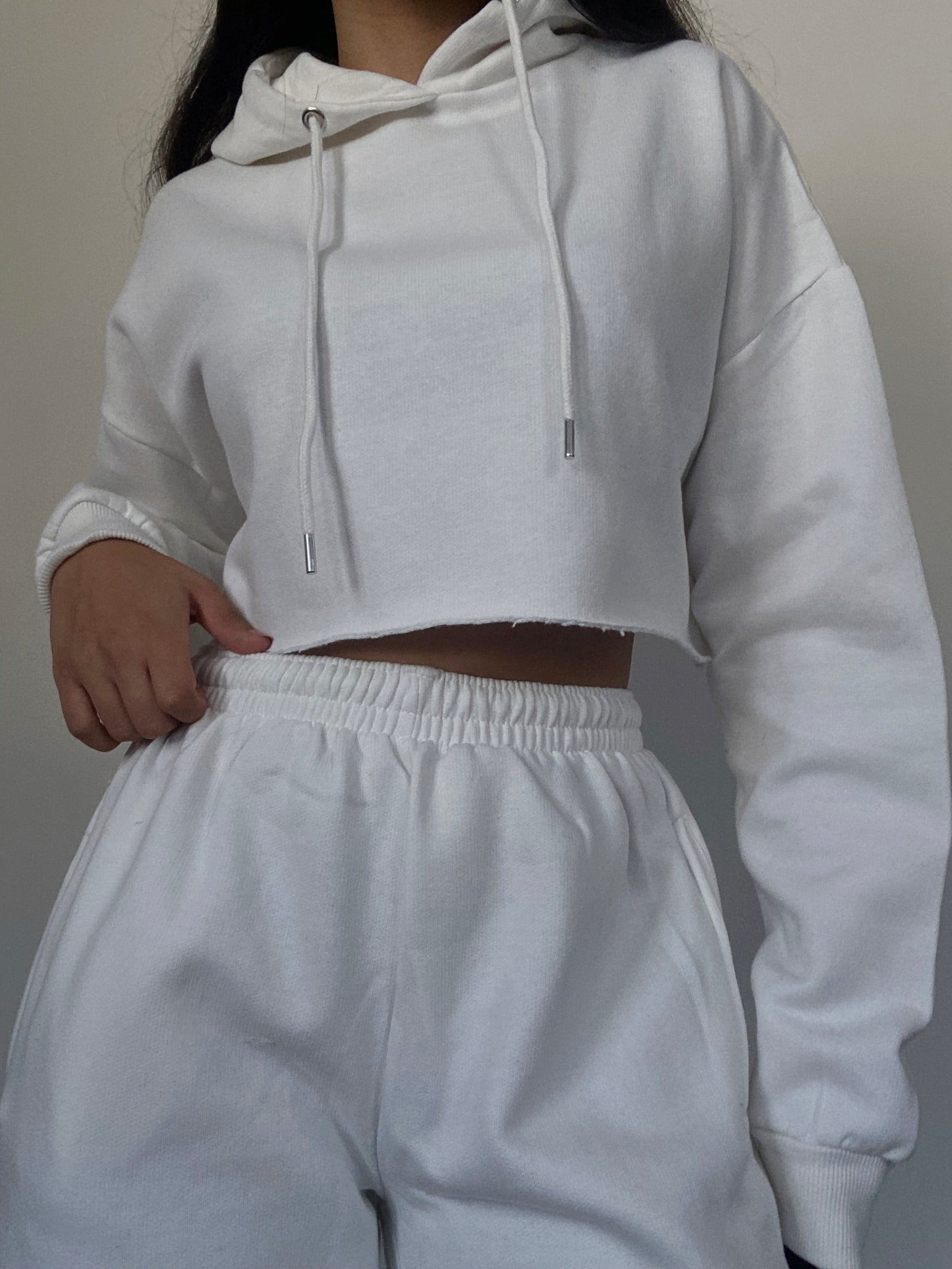 Cropped Hoodie & Sweatpants - Cream