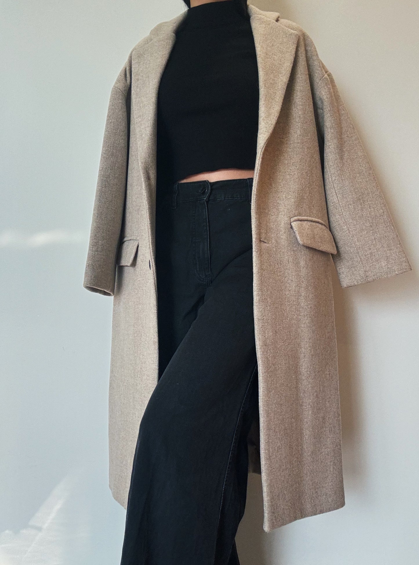 Classic Beige Long Coat (75% Wool)