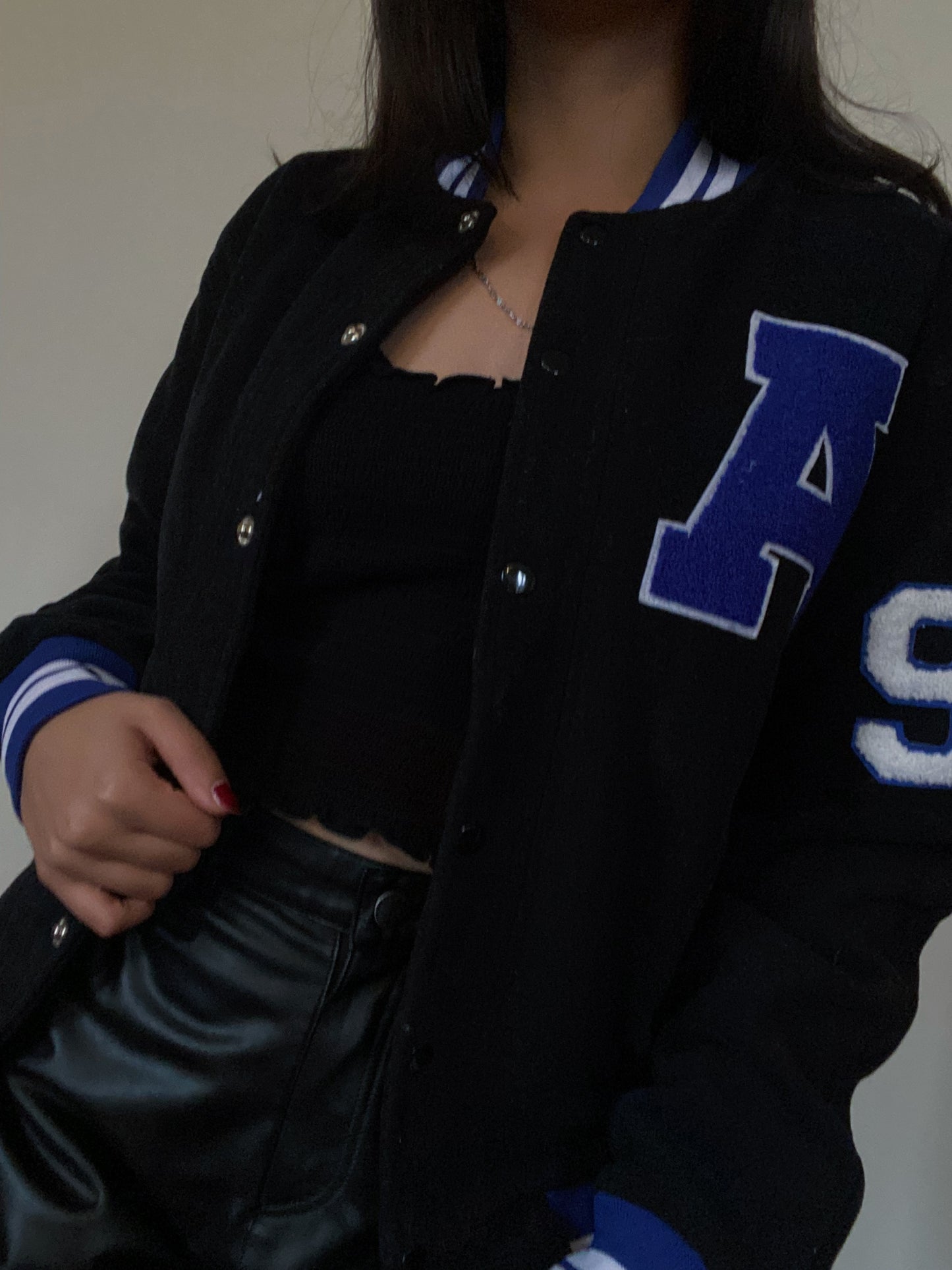 Wool Letterman Jacket (Black & Blue)