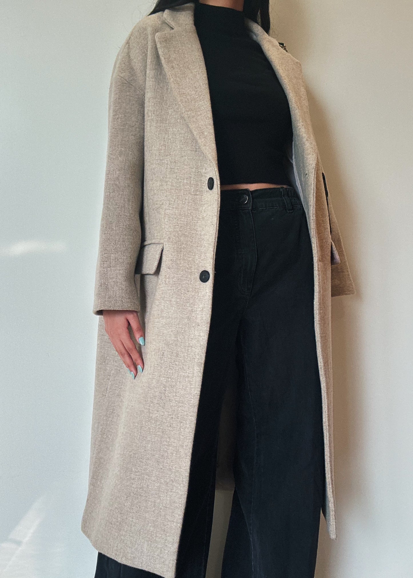 Classic Beige Long Coat (75% Wool)