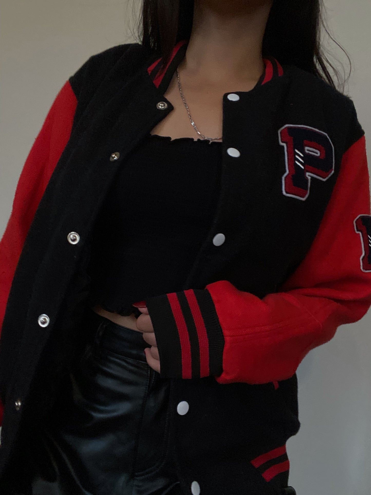 Wool Letterman Jacket (Black & Red)