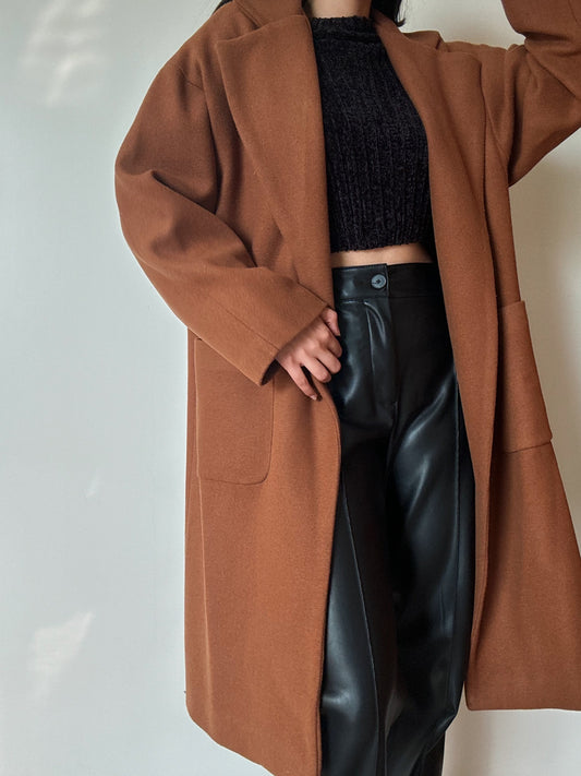 Camel Belted Coat (50% wool)