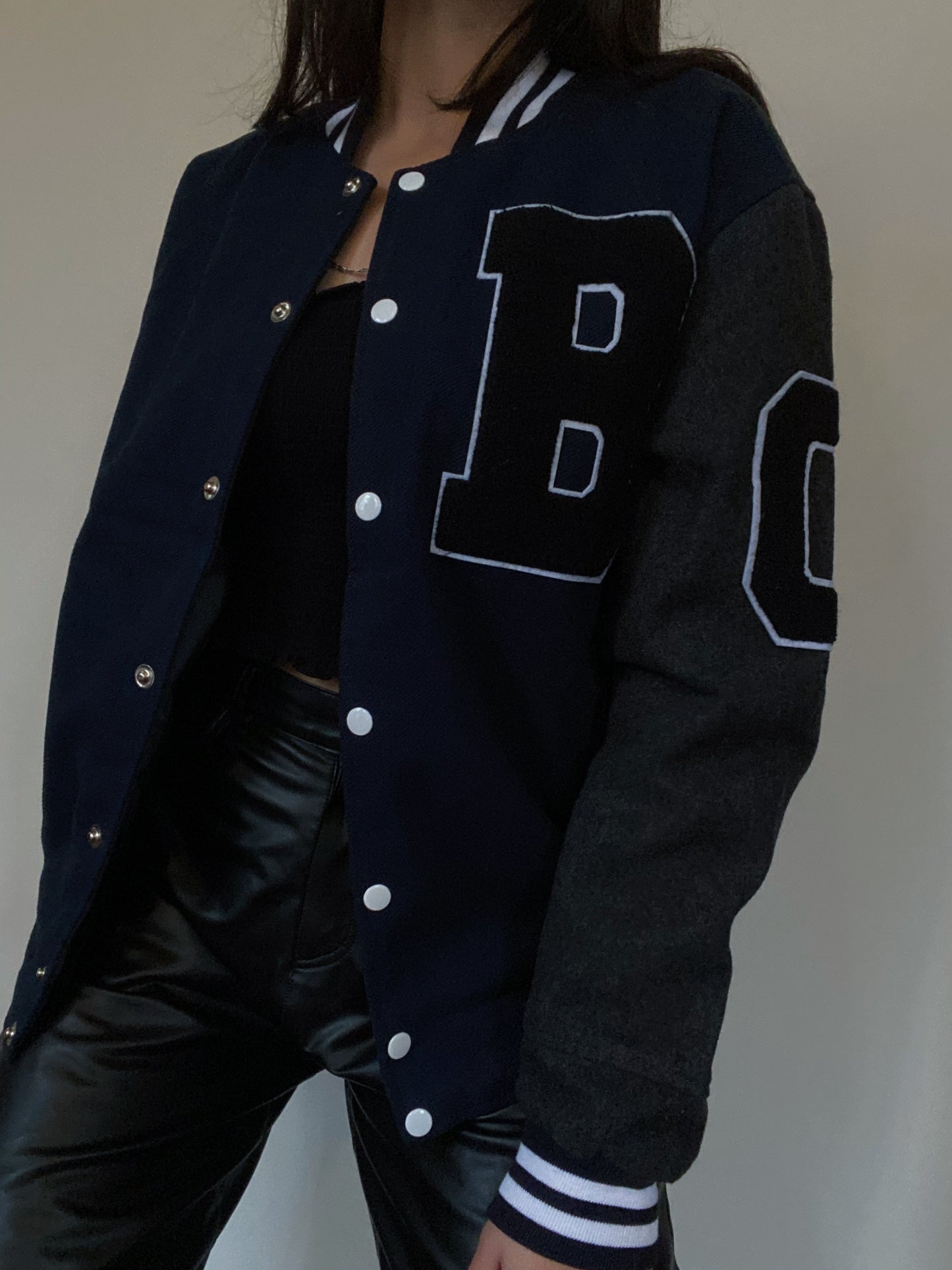 Wool Letterman Jacket (Navy & Charcoal)