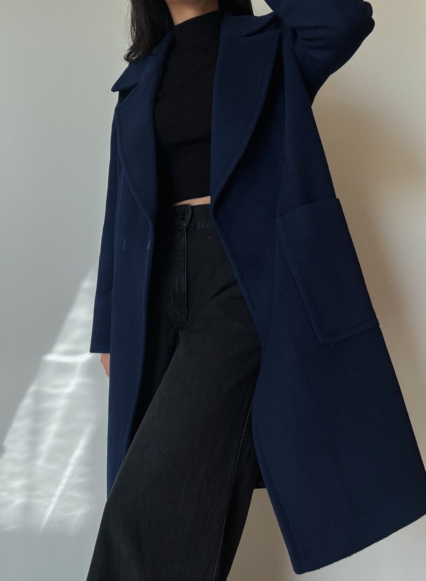 Navy Blue Long Coat (80% Wool)