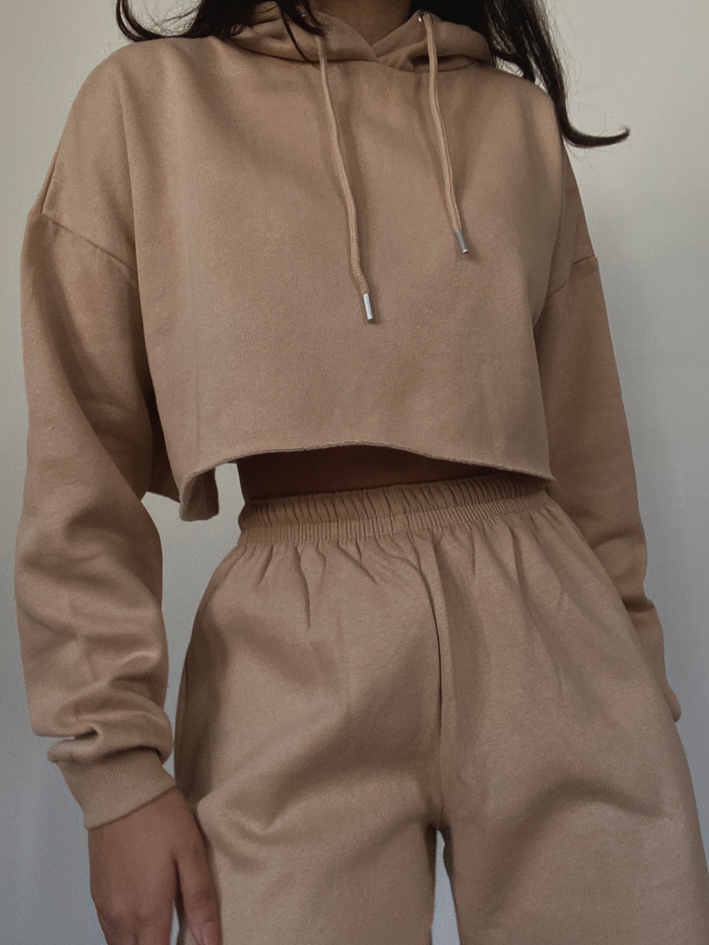 Cropped Hoodie & Sweatpants - Sand