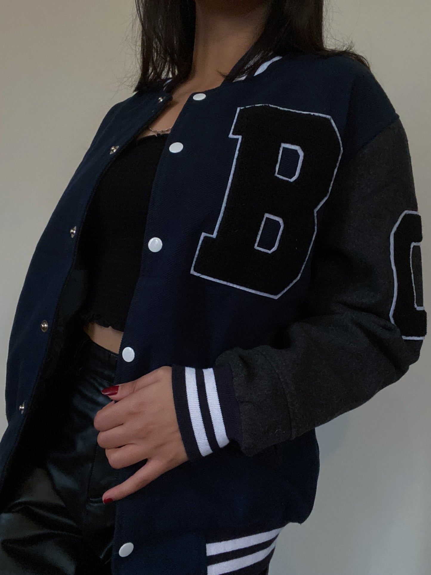 Wool Letterman Jacket (Navy & Charcoal)