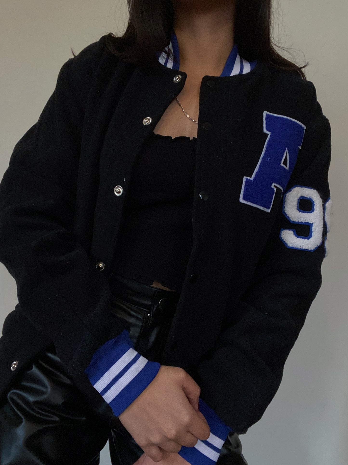 Wool Letterman Jacket (Black & Blue)