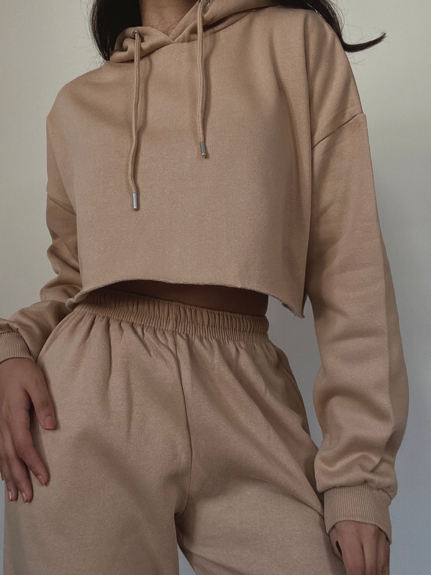 Cropped Hoodie & Sweatpants - Sand