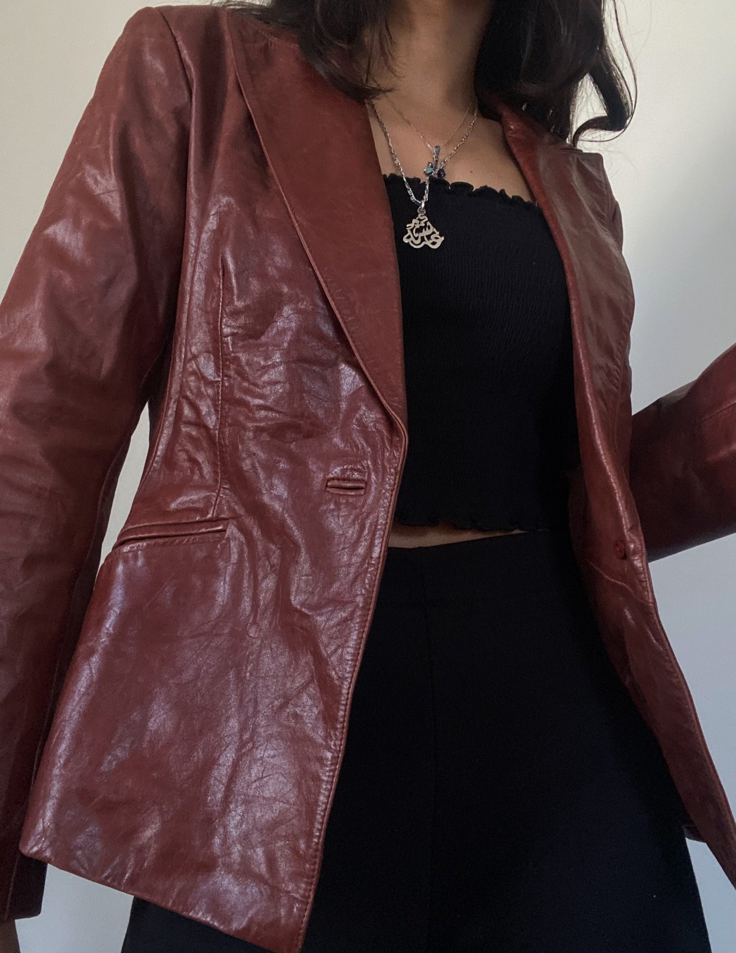 Brown Leather Blazer (Genuine Leather)