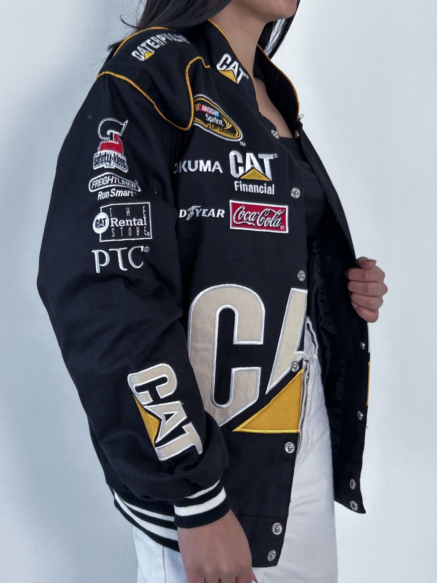 Vintage CAT Racer Jacket (BLACK) – Thrifted by Clique