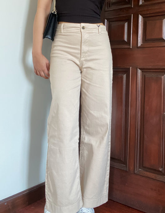 Beige Wide Leg Jeans