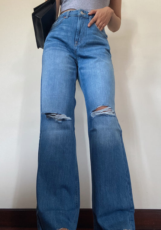 F&F Wide Leg Ripped Jeans